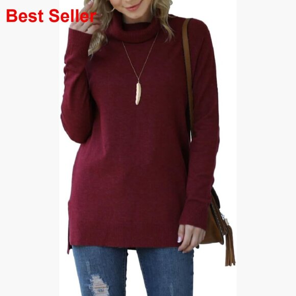 Sweaters - Viscose Blend Turtleneck Pullover Sweater Long Sleeve Casual
